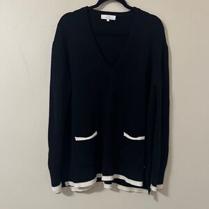 Pearl by Lela Rose Womens V-Neck Wool/Cashmere Blend Tunic Sweater Sz Large Chic